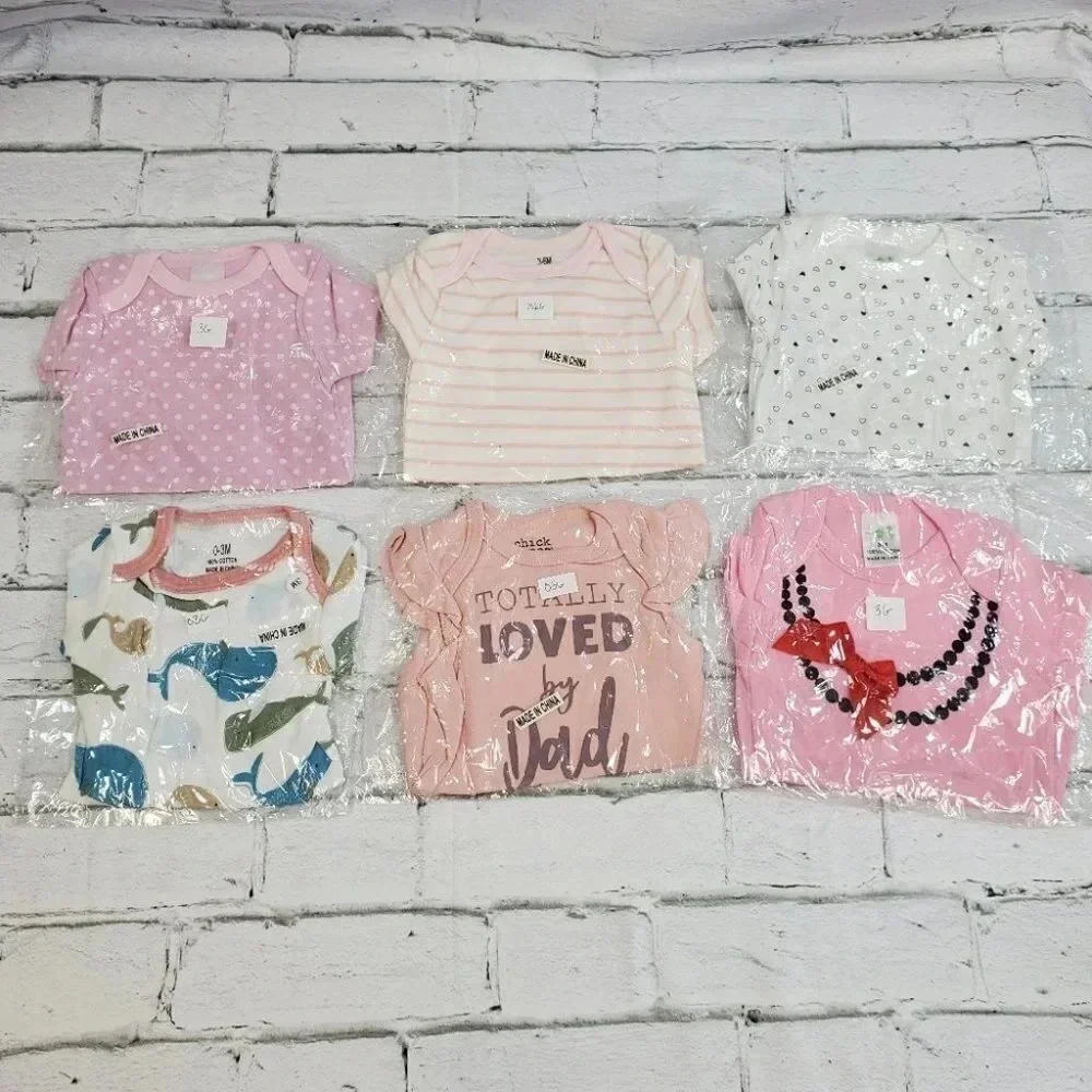 3M Girls Bodysuit Set, 6 pieces Various 3m sizes. Baby Girls Basic Body Suits